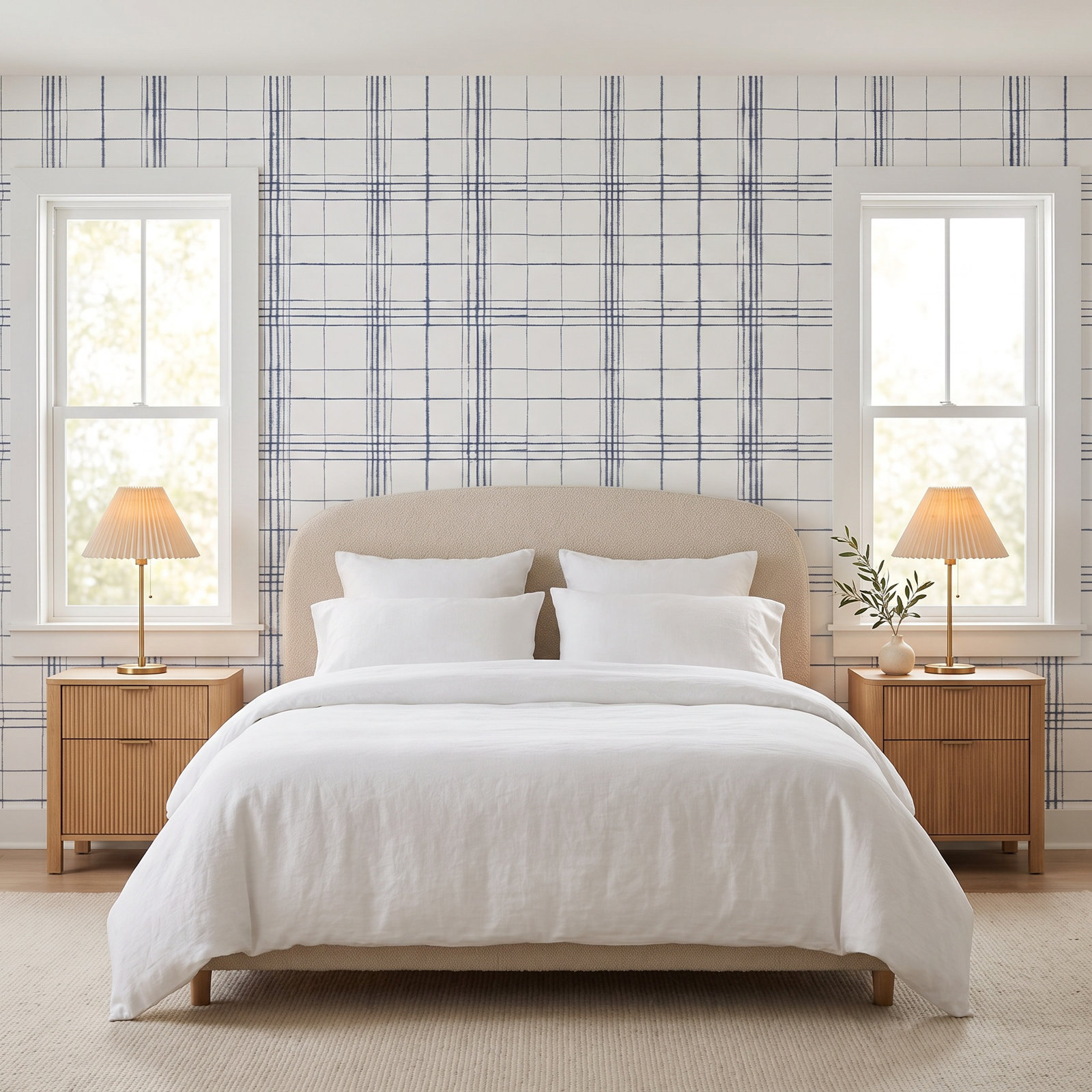 Ashling Plaid Wallpaper, Navy/White