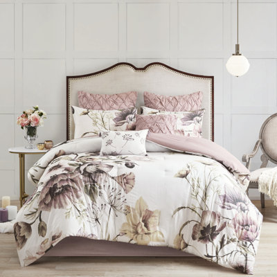 Édredon très grand Blush - coton 8 pièces avec imprimé floral, jupe de lit et coussins