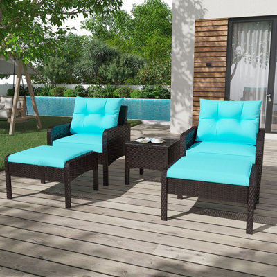 Violaine Patio Furniture Outdoor Chair And Ottoman 5 Pieces Rattan Seating Group with Cushions