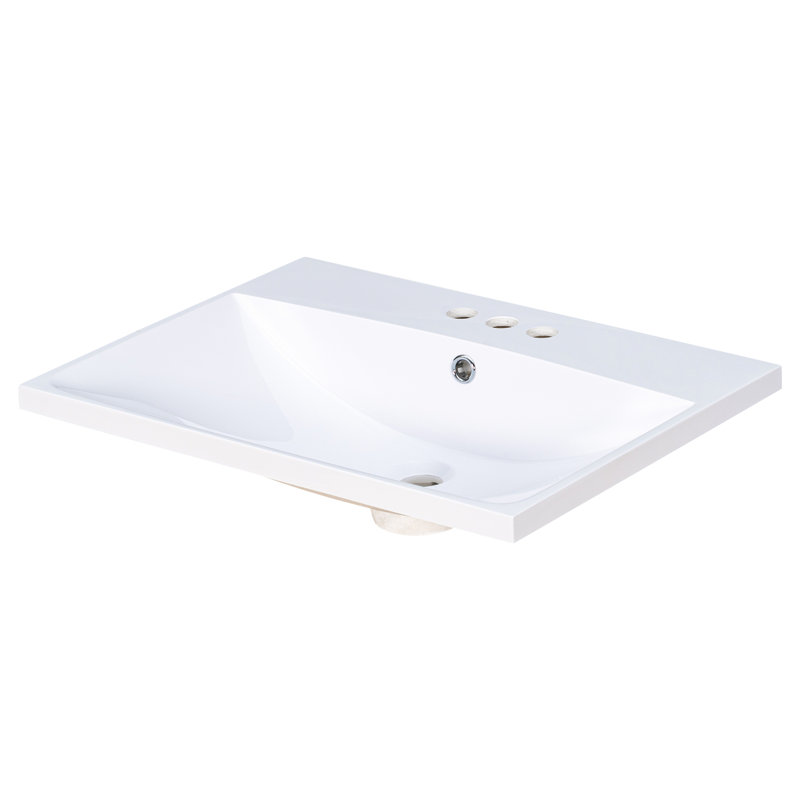 Dessus de meuble-lavabo 24 po, lavabo en céramique blanche, conception rectangulaire moderne, capacité d'eau 1,66 gallon blanc, 3 trous de robinet, style 4 po, profondeur 18 po, hauteur 6,6 po