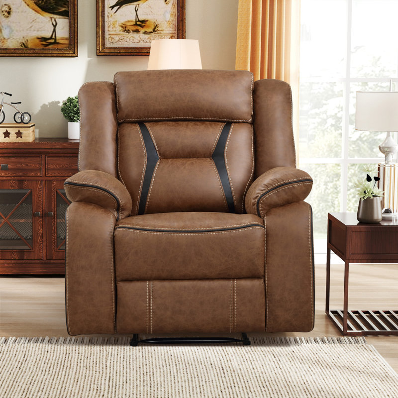 Etherine 39.4" Wide Modern and Overstuffed Faux Leather Manual Wall Standard Recliner, Brown