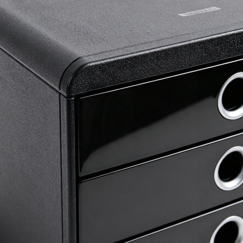 Black Glossy Pop-Box for Storing A4+ Documents, 4 Closed Drawers, Smooth Drawer Action - /Silver, Black