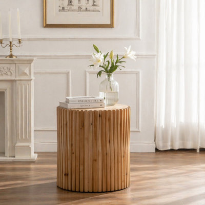 Table d'appoint cylindrique rétro avec relief vertical