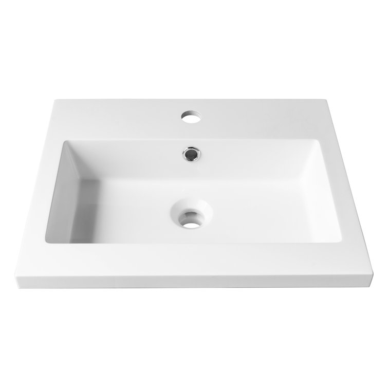 AGUA CANADA Leandro 15.75'' Gloss White Polymarble Rectangular Bathroom Sink with Overflow
