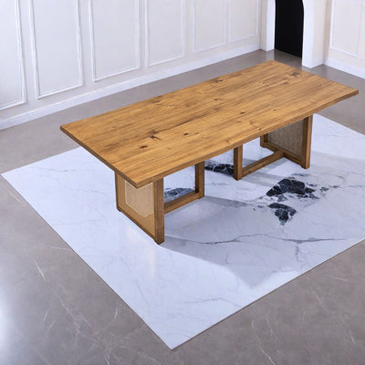 Spacious Modern Oak Dining Table, Solid Wood Waves Design For 6