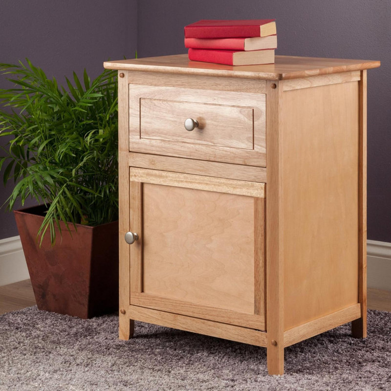 Table de chevet 18,9 po avec boutons circulaires sur les tiroirs et l'armoire, H 25 po x l 18,9 po x P 14,96 po, Naturel