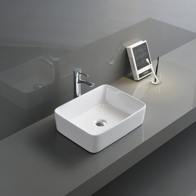 Lavabo vasque de salle de bain rectangulaire en porcelaine blanche 19 x 14 po Ruvati