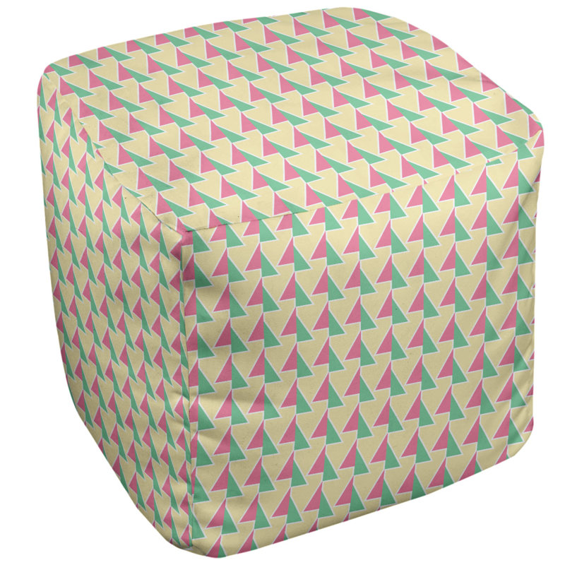 Upholstered Ottoman, Pink Yellow/Green, 18" H x 18" W x 18" D
