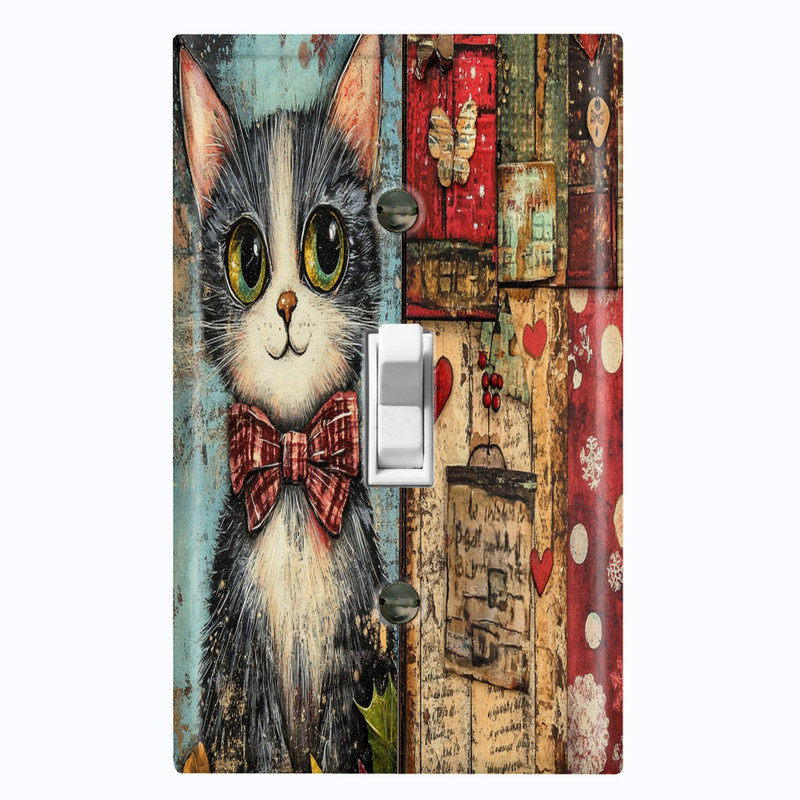 Couvercle de plaque d'interrupteur en métal; Bascule à 1 taille US standard - chat Dapper, # 1 à bascule simple