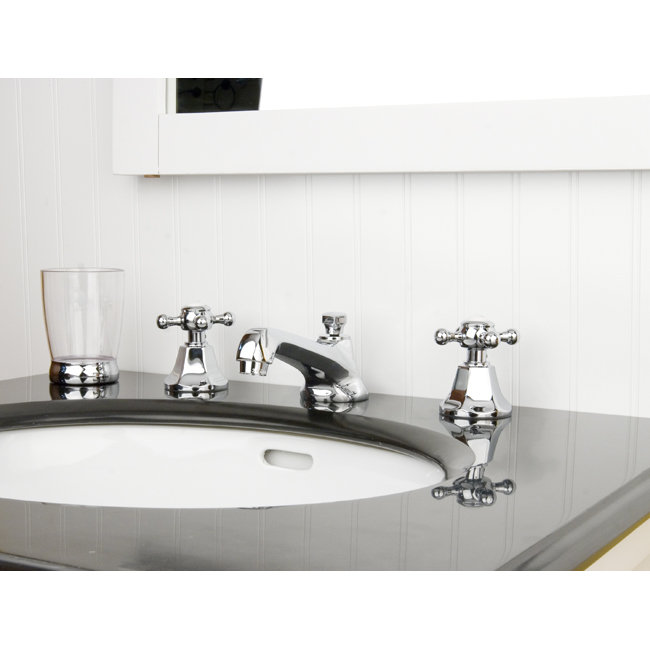 Kingston Brass Metropolitan Two-Handle 3-Hole Deck Mount Widespread Bathroom Faucet with Brass Pop-Up Drain, Polished Chrome