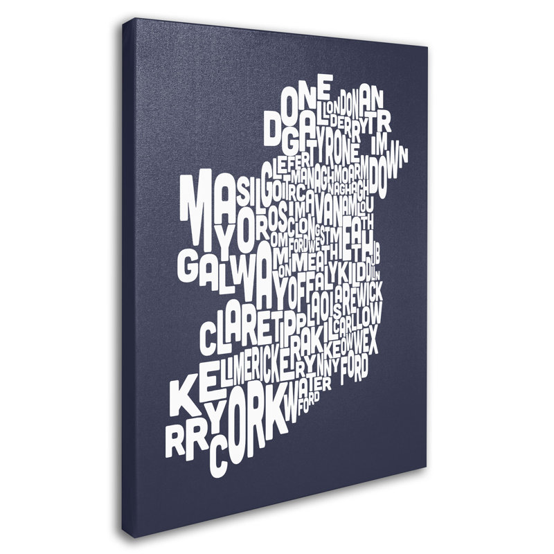 « ireland text map », reproduction de photo sur toile tendue, H 47 po x l 35 po x P 2 po