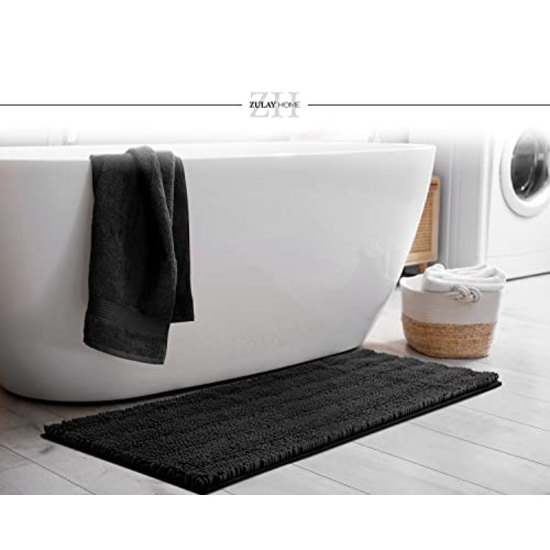 Zulay Home Soft Shaggy Bathroom Rug - Ultra Absorbent Bath Mats For Bathroom Non Slip Carpet - Thick Microfiber Bath Rugs For Bathroom, Under The Sink, Bedroom, Shower (47x17 Inch)