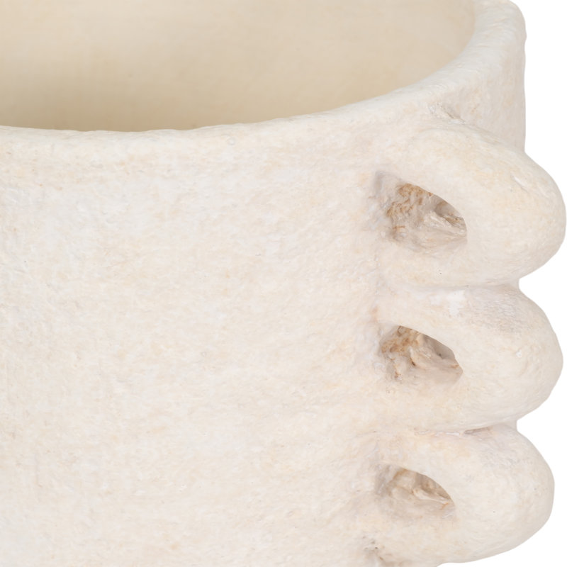 Pottery and Cement Planter with Unique Multi-Loop Handle Design Stylish Contemporary Accent, 5" H x 8" W x 5.50" D, White