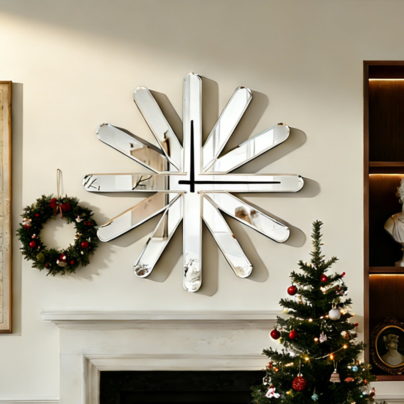 Glass Mirrored Wall Clock Starburst Silent Accent Clock
