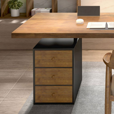 Light brown Rectangular Solid Wood Executive Desk with drawers desk