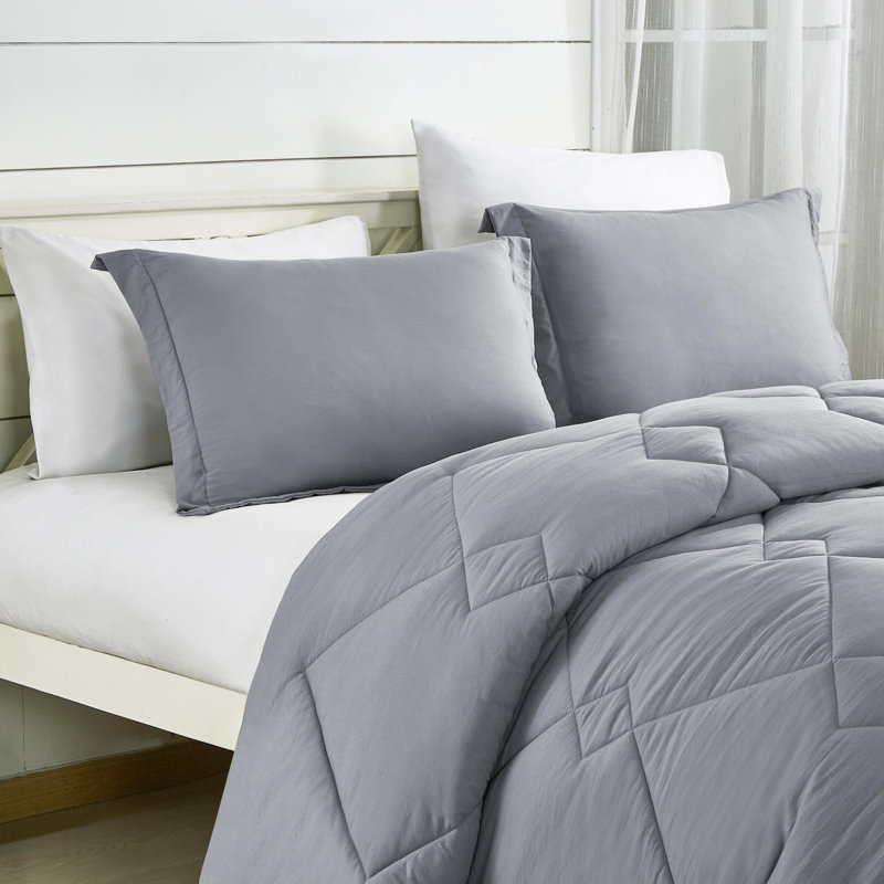 Logan Microfiber Comforter Set, Oversized King Comforter + 2 King Shams, Gray