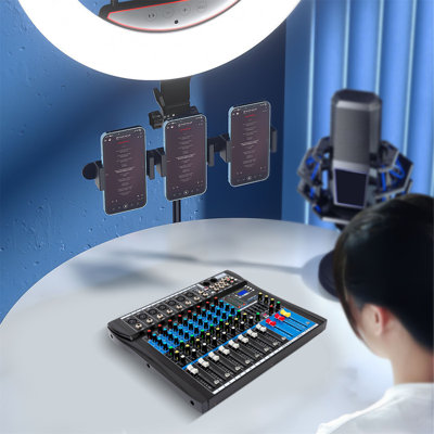 DJ Console Mixer  8 Channel  USB Bluetooth Audio Interface 48V Phantom Power Mixer