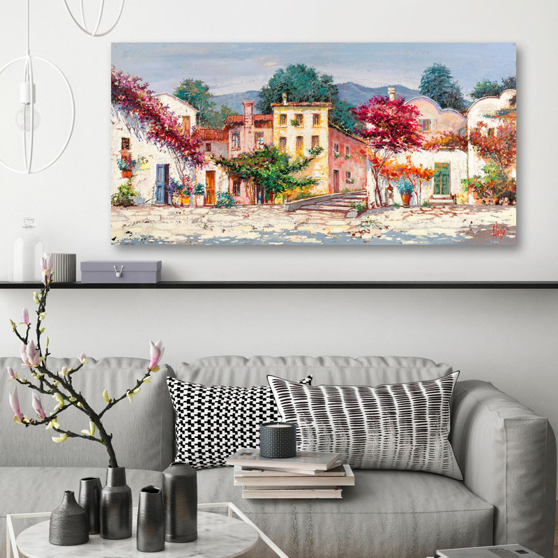 Mediterranean Country by Luigi Florio - Wrapped Canvas Painting, 60cm H x 120cm W x 4cm D