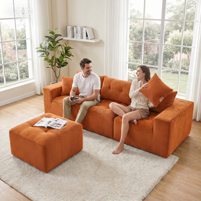 Canapé rembourré en forme de L 101 po sans assemblage en chenille, Orange