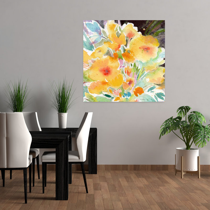 Bouquet jaune, art abstrait contemporain, H 36 po x l 36 po