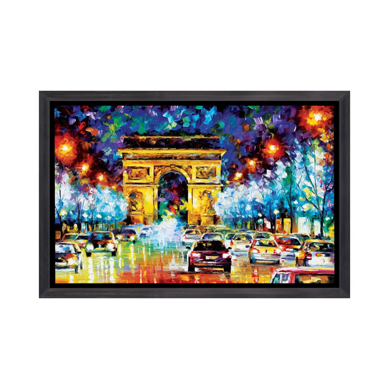 «Paris Flight» par Leonid Afremov - impression d'art graphique, Toile avec cadre noir patiné, H 18 po x l 26 po x P 1,5 po