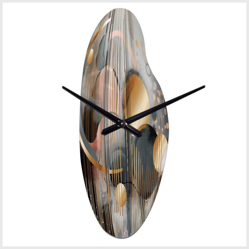 Abstract Shapes And Lines III - Curved Shape Unique Abstract Marble Wall Clock, Medium