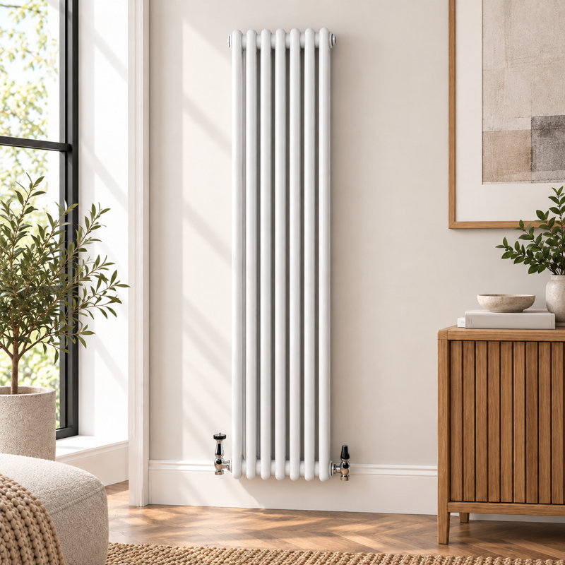 Uxbridge Vertical Traditional Colosseum Radiator, 1800mm H x 380mm W x 130mm D, White