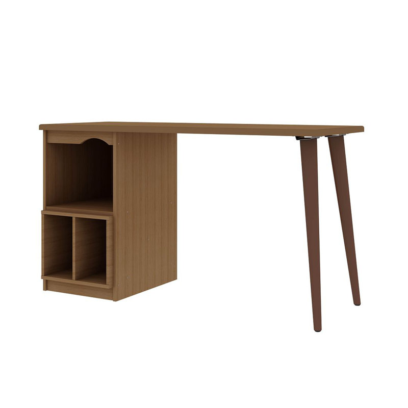 Hampton 54" Mid-Century Modern Office Desk with 3 Shelves in Maple Cream, Maple