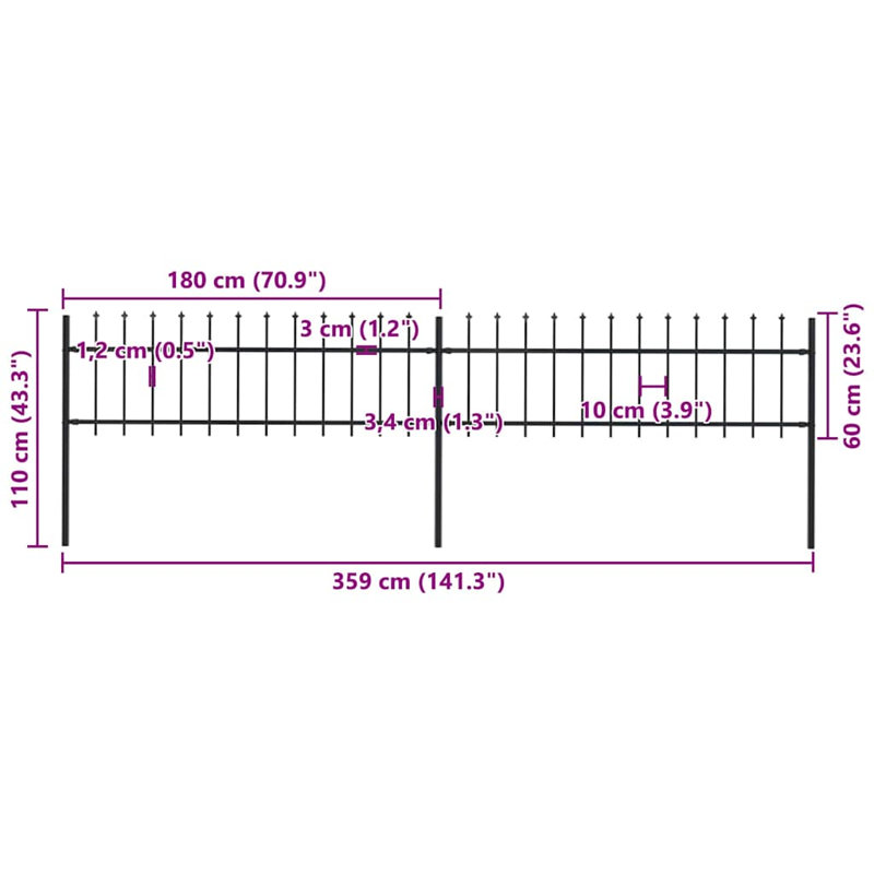 Clôture en métal noir Kimmswick, H 11,2 pi x l 3,6 pi
