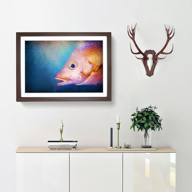 Pink Snapper Fish - Picture Frame Painting Print, 48cm H x 65cm W x 2cm D, Walnut Framed
