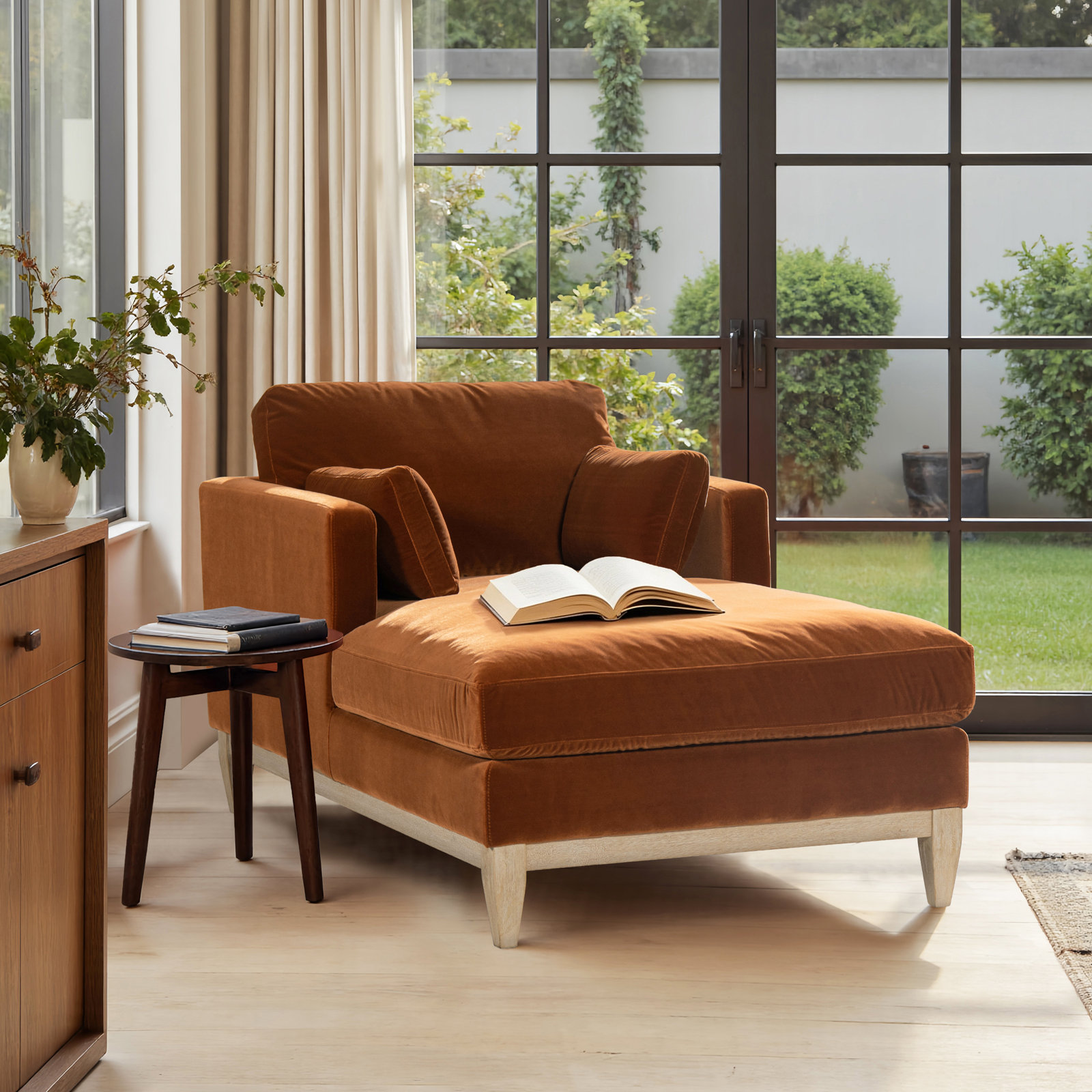 Pera Upholstered Chaise Lounge, Burnt Orange