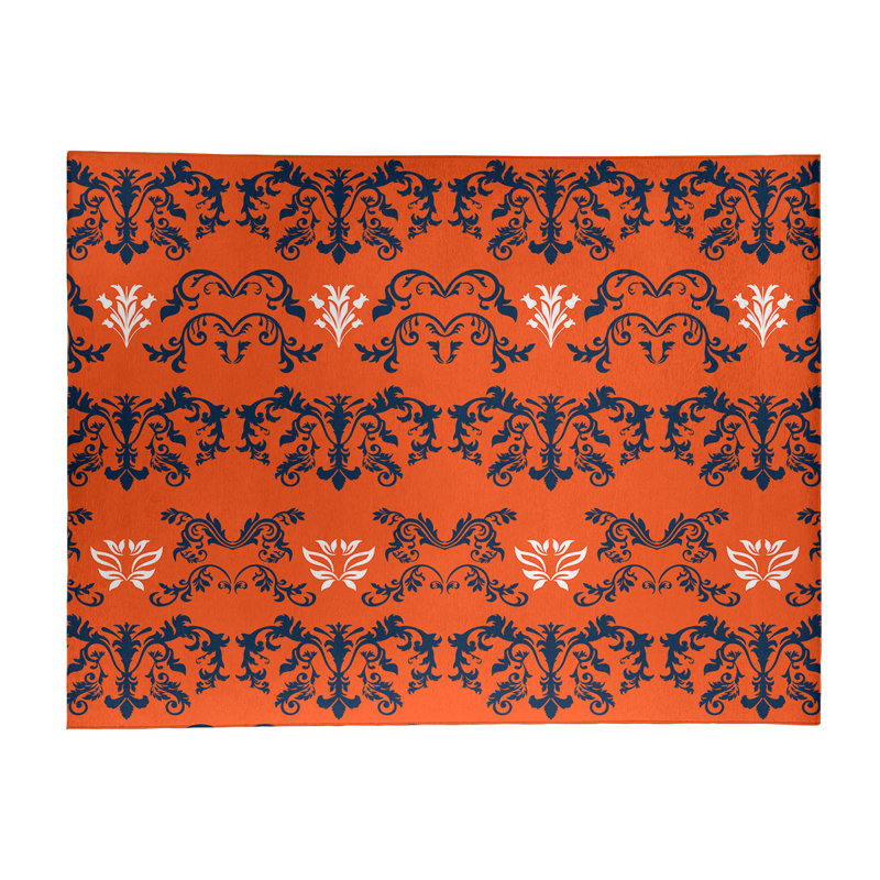 Tapis orange / bleu marine Damask, Rectangle 8 pi x 10 pi