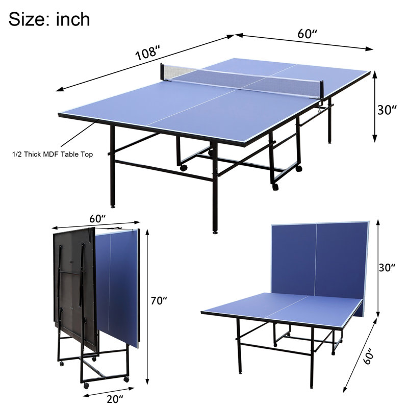 Ensemble de tennis de table de 9 pieds, ensemble de tennis de table pliable et portable de taille moyenne pour jeux d'intérieur et d'extérieur avec filet, 2 raquettes et 3 balles