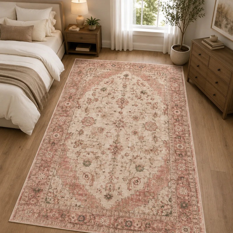 Tapis de couloir en chenille rose poudré, Rectangle 13'2" x 2'8"