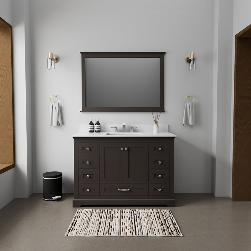 Dukes 48 in. W x 22 in. D Single Bath Vanity and 46 in. Mirror, Espresso, White Quartz