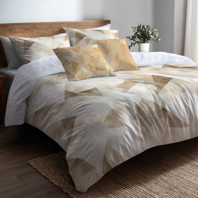 Ensemble de literie moderne 6 pièces - Édredon géométrique beige, Queen Comforter + 5 Additional Pieces