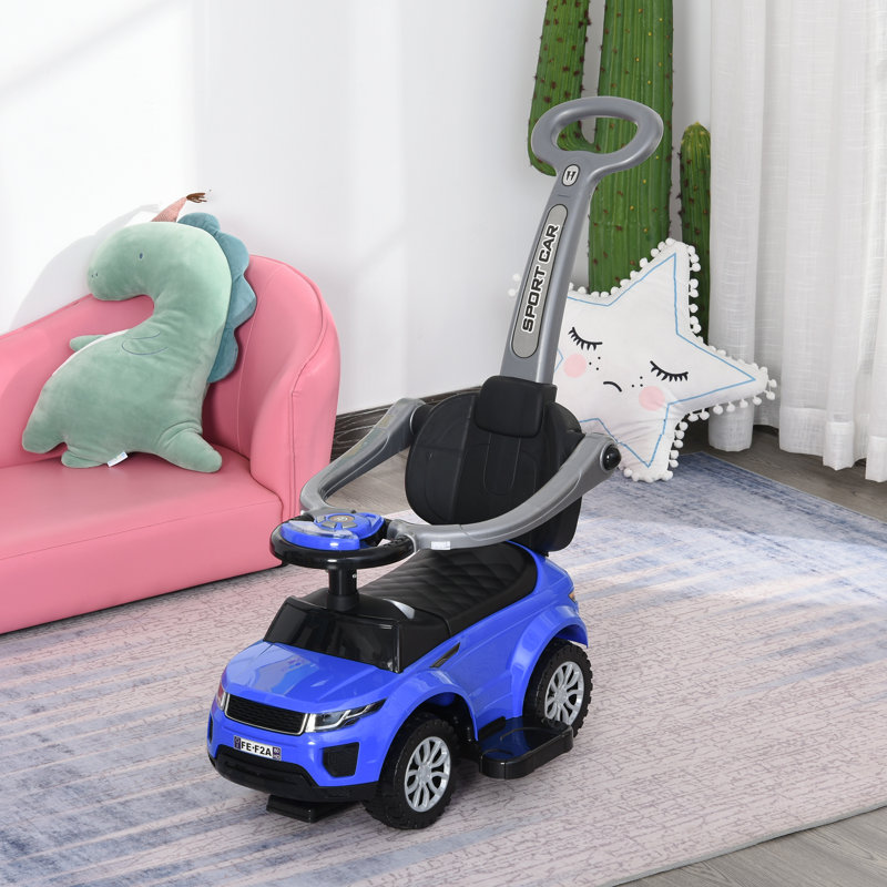 Blue 3-in-1 Kid's Ride-On Push Car with Safety Bar
