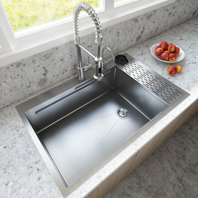 EmboPress 36'' L Single Bowl Stainless Steel Kitchen Sink, Silver