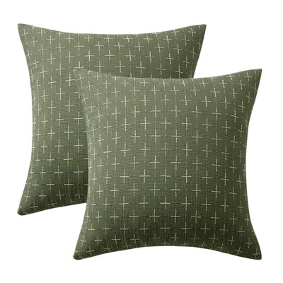 Pack Of 2 Decorative Vintage Burlap Linen Spring Throw Pillow Covers Modern Farmhouse Pillowcase Rustic Woven Textured Cushion Cover For Sofa Couch Bed 18X18 Inch Olive Green