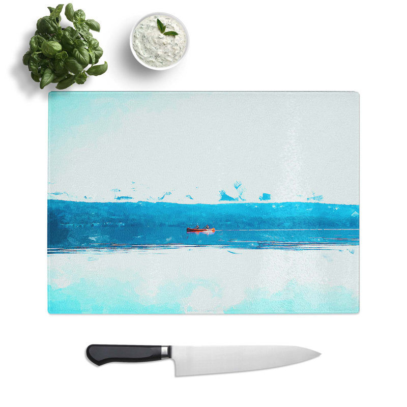Tempered Glass Kayak on a Lake in Sweden Chopping Board, 39 cm W x 28.5 cm L