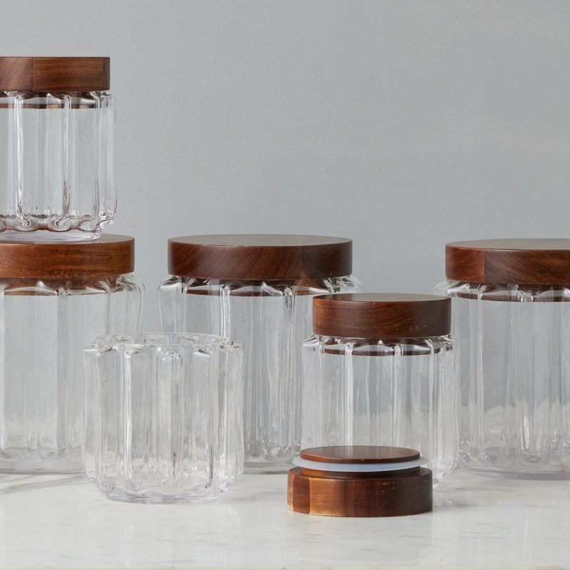 Fluted Glass Canister, Wood Lid, Small