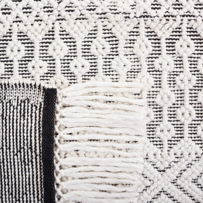 Randalia Hand Woven Pet Yarn/Cotton Southwestern Rug in Black/Ivory, Rectangle 3' x 5'