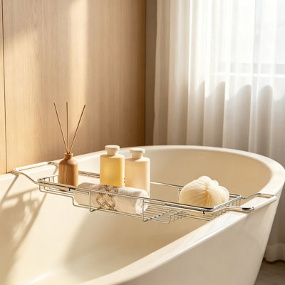 Plateau de baignoire réglable en acier inoxydable, convient aux baignoires de 68 à 90 cm (26,8 à 35,4 pouces).