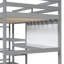 Lit mezzanine en bois avec tablettes, bureau et tableau d'écriture-465113271
