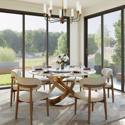 Maxwell Modern Round Dining Table, Sintered Stone Tabletop with Lazy Susan, Carbon Steel Base Pre-Assembly