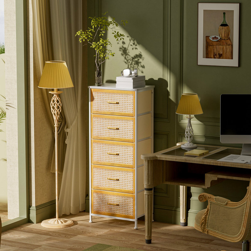  Dresser for Bedroom with 5 Drawer, Tall Storage Tower for Closet, Living Room, Fabric Dresser, Yellow