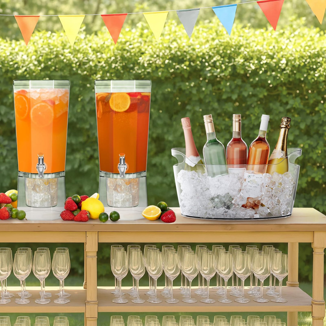 6.5L Clear Plastic Ice Cooler Tub with Ice Scoop, Portable Drinks Bucket for Wine, Beer, Juice, Champagne & Cocktails, Multipurpose Chiller Tub for Mi