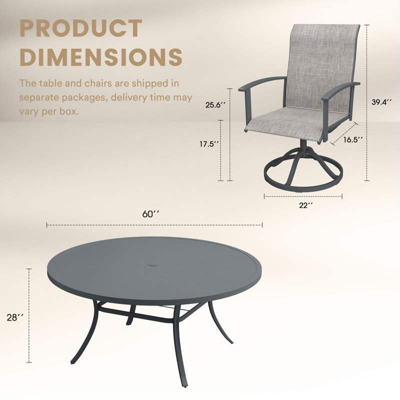 Ensemble repas pour 8 personnes avec chaises pivotantes, Gris / Gris
