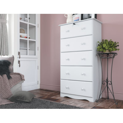 Gallashaw 100% Solid Wood 5-Jumbo Drawer Chest with Lock by Charlton Home