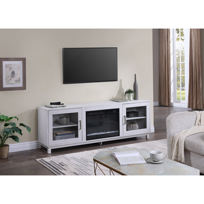 Meuble télé avec foyer et chauffage, armoire de rangement avec lumière DEL pour téléviseur de 65 po ou moins